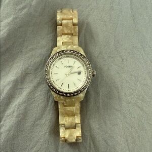 Fossil Ivory Watch with Sparkling Bezel